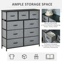 Rackhams Nine Drawer Fabric Dresser - Grey - thumbnail 4