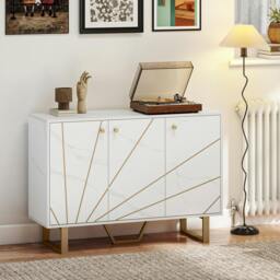 Rackhams Sideboard Storage Cupboard with Metal Legs for Living Room, Black - White - thumbnail 1