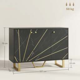 Rackhams Sideboard Storage Cupboard with Metal Legs for Living Room, Black - White - thumbnail 6