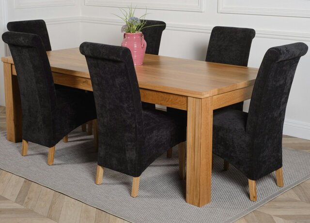 Rackhams Dakota Extra Large Oak Dining Table with Montana Fabric Chairs - 6 chairs - Black - image 1