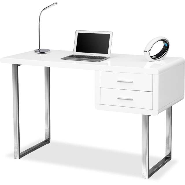 Rackhams Harmonia Gloss White with Chrome legs 2-Drawer Contemporary Home Office Luxury Computer Desk - MDF - White - 1 - image 1
