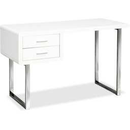 Rackhams Harmonia Gloss White with Chrome legs 2-Drawer Contemporary Home Office Luxury Computer Desk - MDF - White - 1 - thumbnail 4