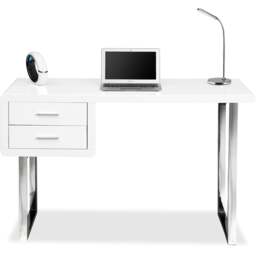 Rackhams Harmonia Gloss White with Chrome legs 2-Drawer Contemporary Home Office Luxury Computer Desk - MDF - White - 1 - thumbnail 3