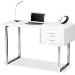 Rackhams Harmonia Gloss White with Chrome legs 2-Drawer Contemporary Home Office Luxury Computer Desk - MDF - White - 1