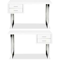 Rackhams Harmonia Gloss White with Chrome legs 2-Drawer Contemporary Home Office Luxury Computer Desk - MDF - White - 1 - thumbnail 5