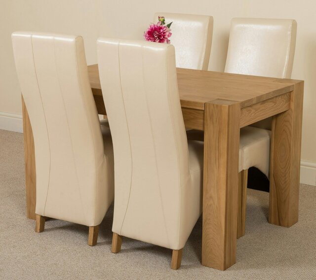 Rackhams Kuba Small Oak Dining Table with Lola Leather Chairs - 4 chairs - Ivory - image 1
