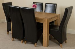 Rackhams Kuba Small Oak Dining Table with Lola Leather Chairs - 4 chairs - Ivory - thumbnail 3