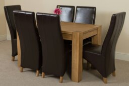 Rackhams Kuba Small Oak Dining Table with Lola Leather Chairs - 4 chairs - Ivory - thumbnail 6