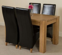 Rackhams Kuba Small Oak Dining Table with Lola Leather Chairs - 4 chairs - Ivory - thumbnail 2