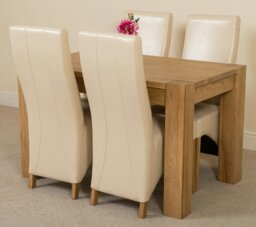 Rackhams Kuba Small Oak Dining Table with Lola Leather Chairs - 4 chairs - Ivory - thumbnail 1