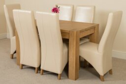 Rackhams Kuba Small Oak Dining Table with Lola Leather Chairs - 4 chairs - Ivory - thumbnail 4