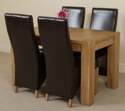 Rackhams Kuba Small Oak Dining Table with Lola Leather Chairs - 4 chairs - Ivory - thumbnail 5