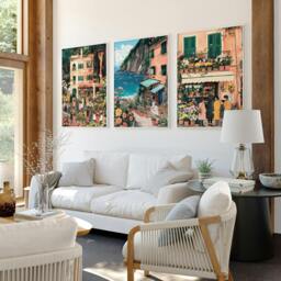 Rackhams Paintings Living Room - Set of 3 Italian Lifestyle Wall art Prints - 20 x 30 in / 50 x 76 cm - Polyester Canvas 260 gsm - Canvas wrapped - thumbnail 2