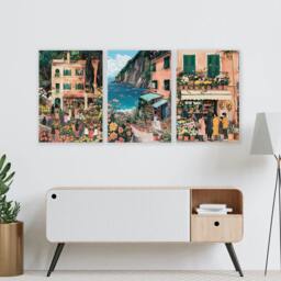 Rackhams Paintings Living Room - Set of 3 Italian Lifestyle Wall art Prints - 20 x 30 in / 50 x 76 cm - Polyester Canvas 260 gsm - Canvas wrapped - thumbnail 6