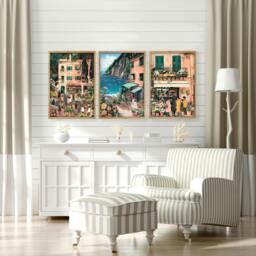 Rackhams Paintings Living Room - Set of 3 Italian Lifestyle Wall art Prints - 20 x 30 in / 50 x 76 cm - Polyester Canvas 260 gsm - Canvas wrapped - thumbnail 3