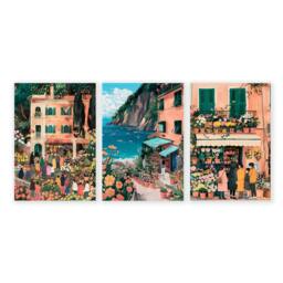 Rackhams Paintings Living Room - Set of 3 Italian Lifestyle Wall art Prints - 20 x 30 in / 50 x 76 cm - Polyester Canvas 260 gsm - Canvas wrapped