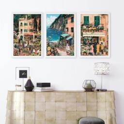 Rackhams Paintings Living Room - Set of 3 Italian Lifestyle Wall art Prints - 20 x 30 in / 50 x 76 cm - Polyester Canvas 260 gsm - Canvas wrapped - thumbnail 5