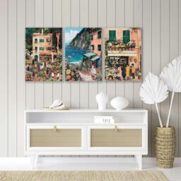 Rackhams Paintings Living Room - Set of 3 Italian Lifestyle Wall art Prints - 20 x 30 in / 50 x 76 cm - Polyester Canvas 260 gsm - Canvas wrapped - thumbnail 4