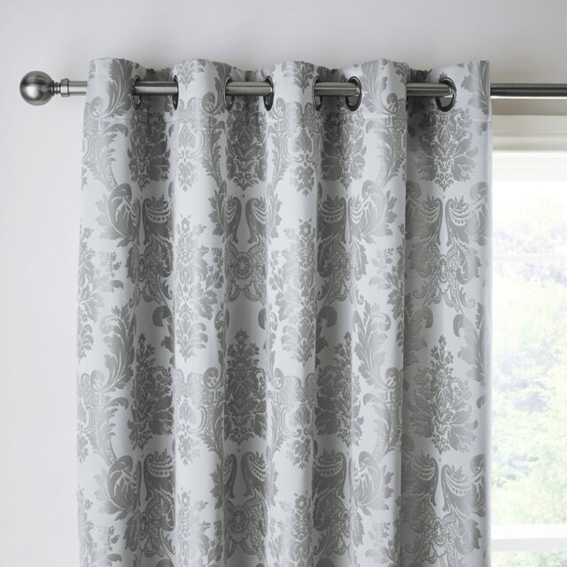 Rackhams Damask Jacquard Lined Eyelet Curtains - 66x90 Inch - Silver Grey - image 1