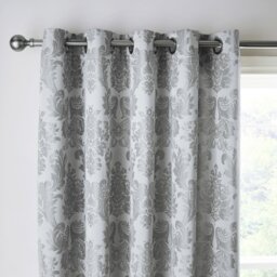 Rackhams Damask Jacquard Lined Eyelet Curtains - 66x90 Inch - Silver Grey - thumbnail 1