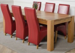 Rackhams Kuba Extra Large Oak Dining Table with Lola Leather Chairs - 10 chairs - Brown - thumbnail 5