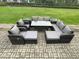 Rackhams 10 Seater Rattan Garden Dining Set with Table, Chairs, 2 3-Seater Sofas, 2 Footstools, 2 Side Tables - Dark Grey - thumbnail 2