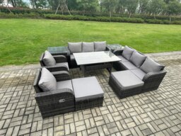 Rackhams 10 Seater Rattan Garden Dining Set with Table, Chairs, 2 3-Seater Sofas, 2 Footstools, 2 Side Tables - Dark Grey - thumbnail 3