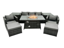 Rackhams Rattan Garden Furniture Fire Pit Dining Set 7 Seater Lounge Sofa Table Set with 2 Side table 2 big Footstool - thumbnail 1