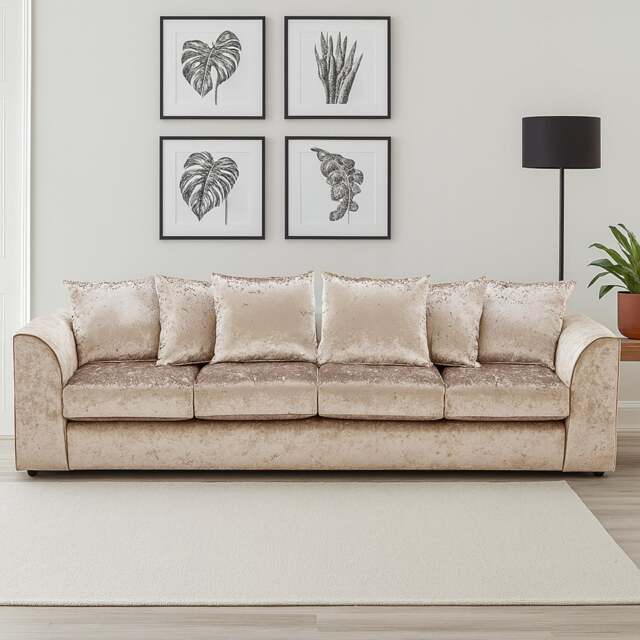 Rackhams Crystal Crushed Velvet Long Fabric 4 Seater Sofa Scatter back - Mink - image 1