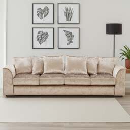 Rackhams Crystal Crushed Velvet Long Fabric 4 Seater Sofa Scatter back - Mink - thumbnail 1