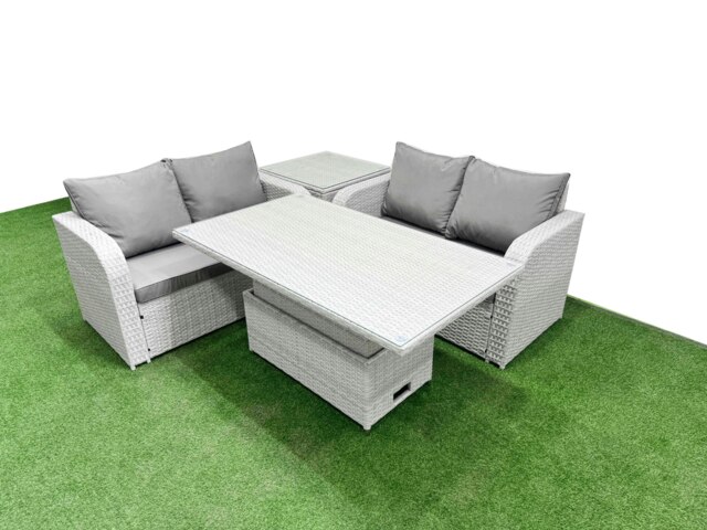 Rackhams 4 Seater Outdoor Love Sofa Set Rattan Garden Furniture Set with Adjustable Lifting Dining or Coffee Table Side Table Light Grey - image 1