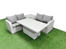 Rackhams 4 Seater Outdoor Love Sofa Set Rattan Garden Furniture Set with Adjustable Lifting Dining or Coffee Table Side Table Light Grey - thumbnail 1