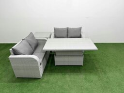 Rackhams 4 Seater Outdoor Love Sofa Set Rattan Garden Furniture Set with Adjustable Lifting Dining or Coffee Table Side Table Light Grey - thumbnail 2