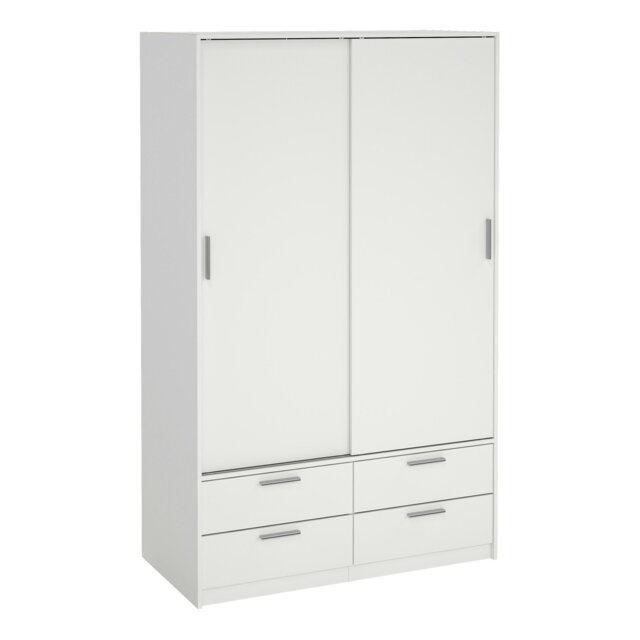 Rackhams Line Wardrobe with 2 Sliding Doors and 4 Drawers, White - White - Malemine - 1