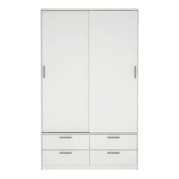 Rackhams Line Wardrobe with 2 Sliding Doors and 4 Drawers, White - White - Malemine - 1 - thumbnail 2