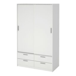 Rackhams Line Wardrobe with 2 Sliding Doors and 4 Drawers, White - White - Malemine - 1 - thumbnail 3