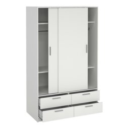 Rackhams Line Wardrobe with 2 Sliding Doors and 4 Drawers, White - White - Malemine - 1 - thumbnail 6