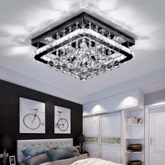 Rackhams 40cm W Chrome Finished Square LED Ceiling Light - White Glow - Non-dimmable - image 1