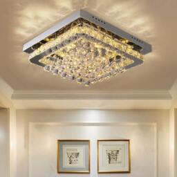Rackhams 40cm W Chrome Finished Square LED Ceiling Light - White Glow - Non-dimmable - thumbnail 2