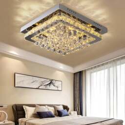 Rackhams 40cm W Chrome Finished Square LED Ceiling Light - White Glow - Non-dimmable - thumbnail 4