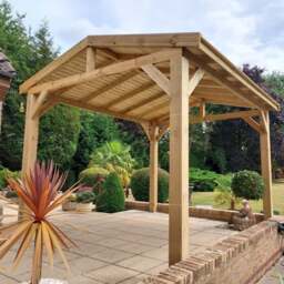Rackhams Heavy Duty Timber Gazebo DIY Kit - Tanalised Feather Edge Timber - Felt Tile Roof - 2.4m - 4 post - 2.4m - Feather-Edge Natural Timber