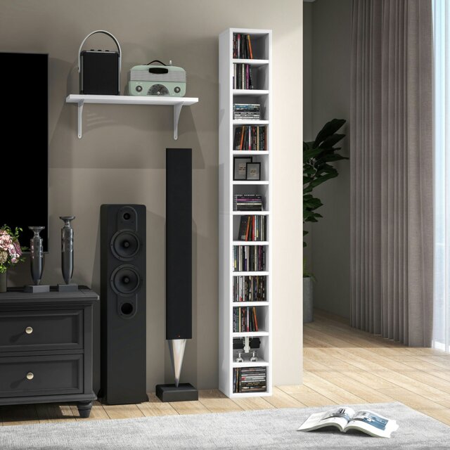 Rackhams 204 CD Storage Tower Tall Bookcase Bookshelf with 12 Cubes - White - image 1
