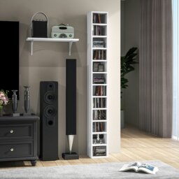 Rackhams 204 CD Storage Tower Tall Bookcase Bookshelf with 12 Cubes - White - thumbnail 1