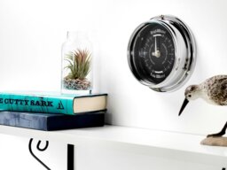 Rackhams Handmade Prestige Tide Clock in Chrome With A Jet Black Dial created with a mirrored backdrop - thumbnail 1