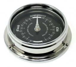 Rackhams Handmade Prestige Tide Clock in Chrome With A Jet Black Dial created with a mirrored backdrop - thumbnail 4