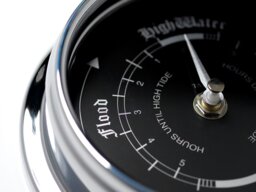 Rackhams Handmade Prestige Tide Clock in Chrome With A Jet Black Dial created with a mirrored backdrop - thumbnail 6