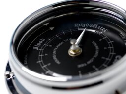 Rackhams Handmade Prestige Tide Clock in Chrome With A Jet Black Dial created with a mirrored backdrop - thumbnail 3