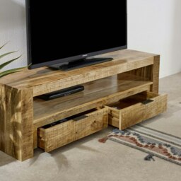 Rackhams Valor Mango Wooden TV Stand With 2 Drawers - 130 cm - 40 cm - Wood - thumbnail 4