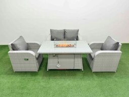 Rackhams Light Grey PE Wicker Rattan Garden Furniture Set Sofa Set Reclining Chair Fire Pit Dining Table 4 Seater - thumbnail 1