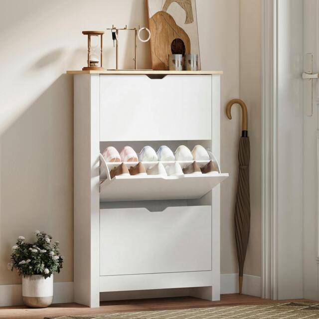Rackhams 18-Shoe Storage Cabinet 6 Shelves 3 Drawers Tabletop High Gloss White - image 1